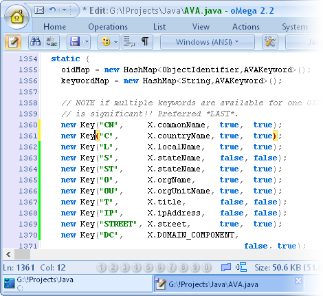 oMega Commander Features. Editor with highlighting on white background.